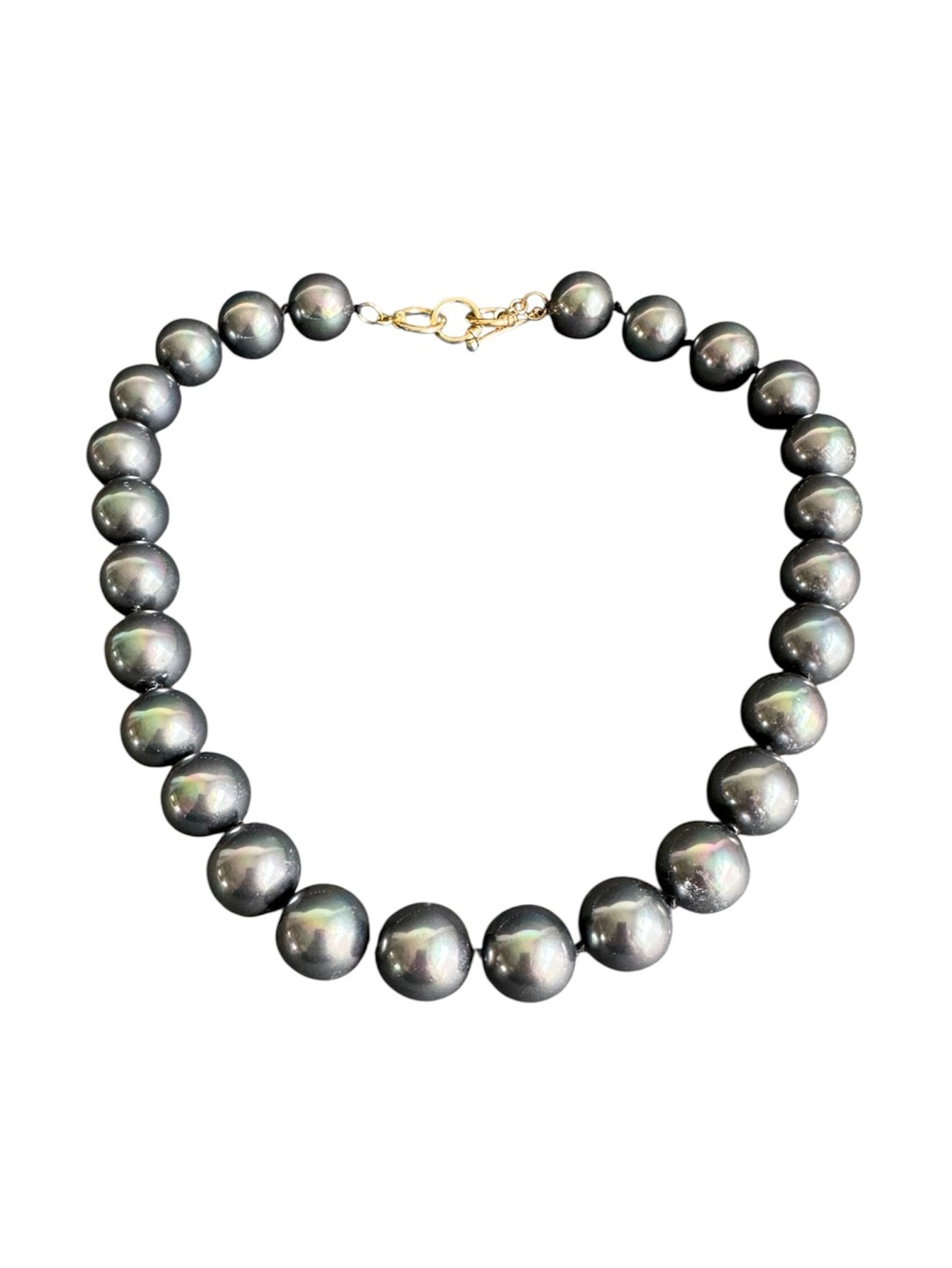 Vintage Chunky Beaded Necklace Faux Black / Gray Pearl 925 Sterling Silver Clasp